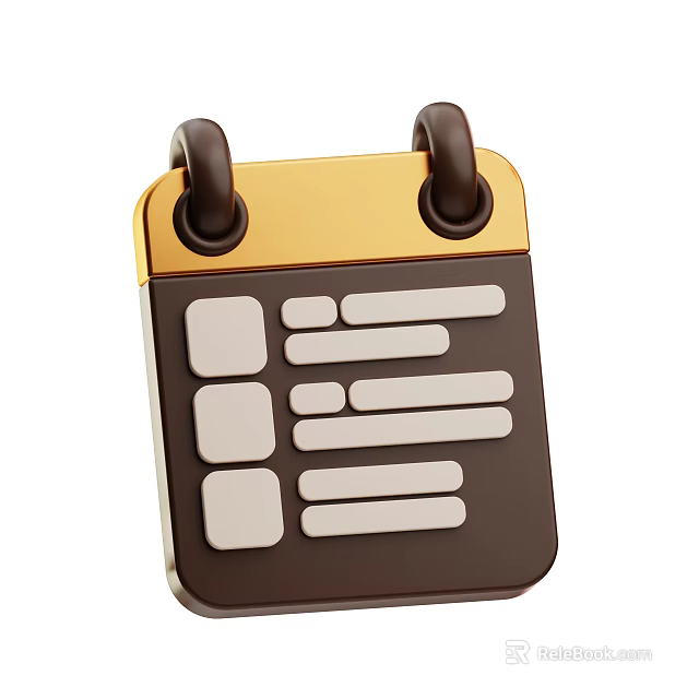 Brown And Gold Bound Household Calendar With White Square Blocks And Line Notes 3d model 