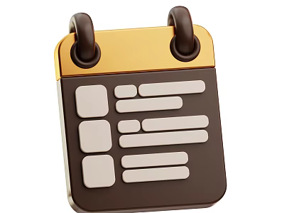 Brown And Gold Bound Household Calendar With White Square Blocks And Line Notes 3d model