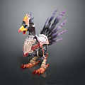Fantasy Bird Character In Decorative Armor With Purple Feathers Sharp Claws And Helmet Headpiece
