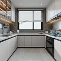 Modern Kitchen Interior With White Cabinets Gray Countertops And Window Blinds