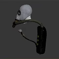 Firefighting Equipment With White Mask Green Breathing Tube Gray Air Tank And Attached Flashlight