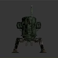 Rusted Green Mechanical Creature With Four Legs And Chimney Structure