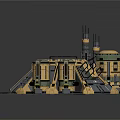 Cartoon Futuristic Building Scene With Dome Tower And Gold Green Platform Structure