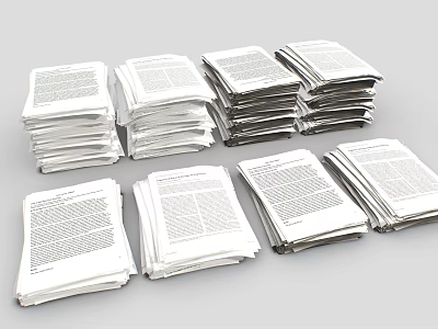 Stacked Newspapers Piles Of Printed Reading Materials On Gray Background 3d model