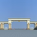 Classical Grand Gate With Symmetrical Arches And Light Stone Structure Under Blue Sky 3d model