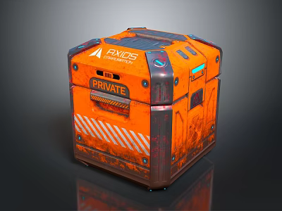 Orange Private Storage Box Featuring FUNIOS Label And Striped Metal Construction 3d model