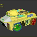 Bright Yellow Tank Shaped Toy Car With Black Details And Rolling Wheels