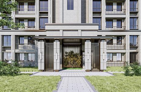 Door Head Unit Entrance Lobby of New Chinese-style Gate Residence 3d model