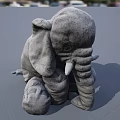 Gray Stuffed Elephant Toy with Textured Surface and Detailed White Tusks
