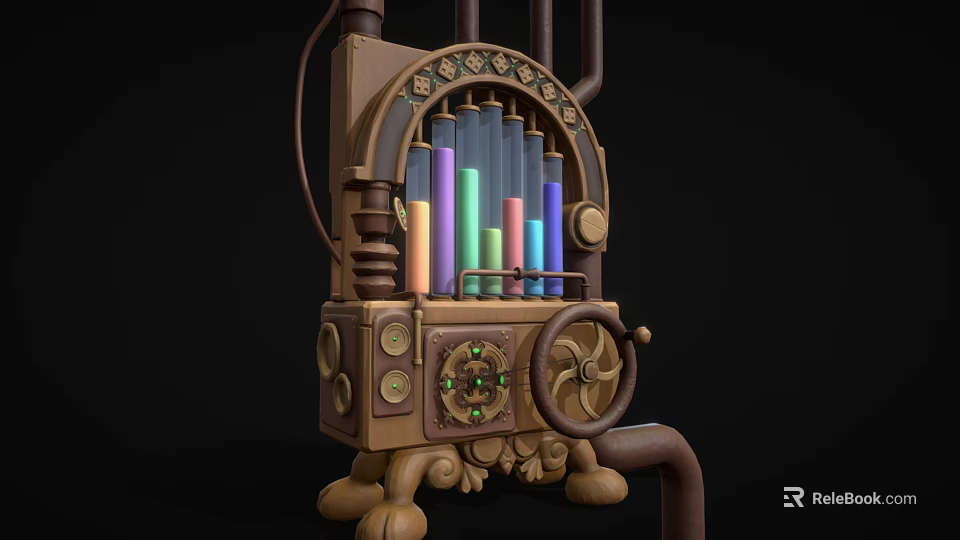 Steampunk Style Industrial Equipment With Colorful Cylindrical Elements Gears Wheels And Decorative Parts 3d model 