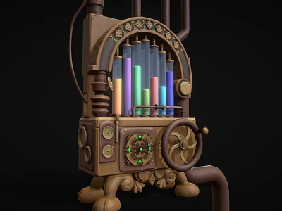 Steampunk Style Industrial Equipment With Colorful Cylindrical Elements Gears Wheels And Decorative Parts 3d model