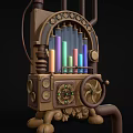 Steampunk Style Industrial Equipment With Colorful Cylindrical Elements Gears Wheels And Decorative Parts