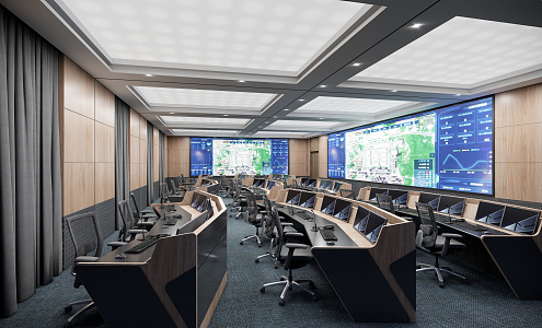 Duty room of modern monitoring room 3d model