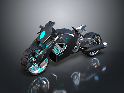 Futuristic Sleek Black Motorcycle Design With Blue Accents And Illuminated Wheels 3d model