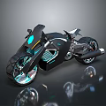 Futuristic Sleek Black Motorcycle Design With Blue Accents And Illuminated Wheels