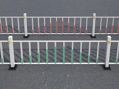Urban Road Safety Barriers With White Frame Red And Green Vertical Strips 3d model