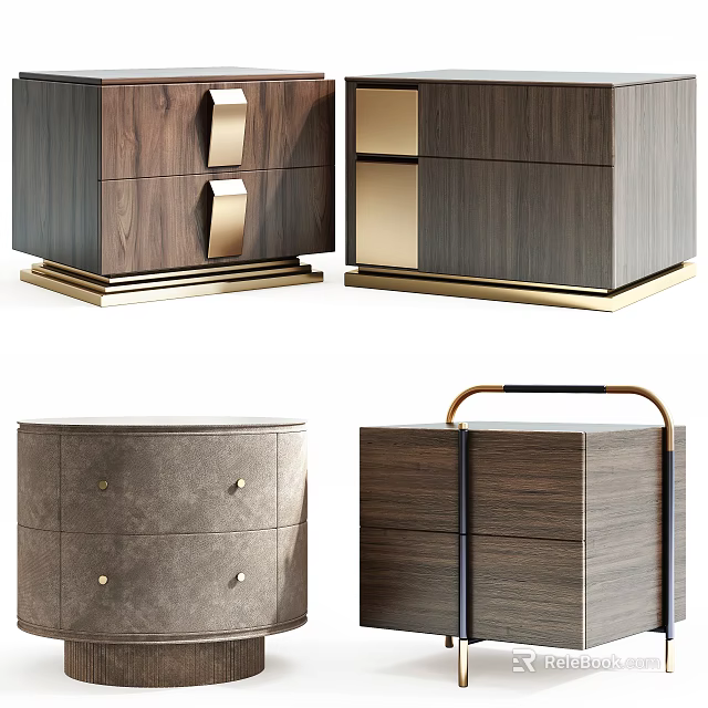 Modern Wooden Bedside Tables With Gold Accents And Drawer Storage Design 3d model 
