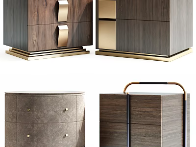 Modern Wooden Bedside Tables With Gold Accents And Drawer Storage Design 3d model