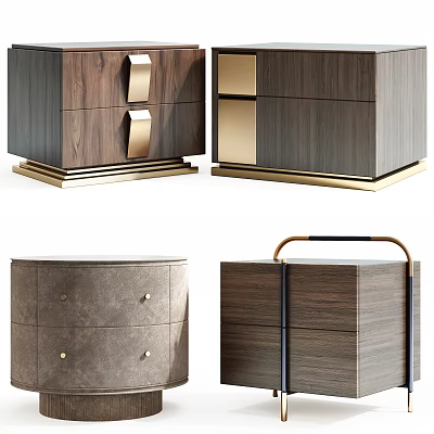 Modern Wooden Bedside Tables With Gold Accents And Drawer Storage Design 3d model