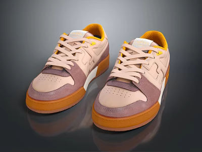 Stylish Low Top Casual Sports Shoes With Pastel Pink Tan Yellow And White Color Accents 3d model