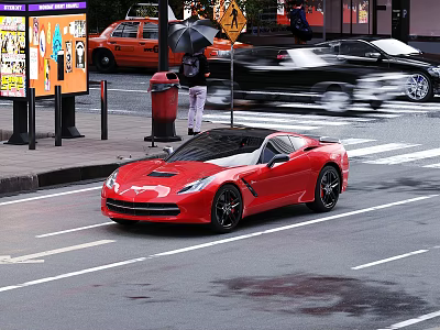 Red Sports Car Driving On Urban Street With Sleek Design And Dynamic Look 3d model