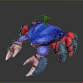 Giant Blue Shell Crab With Red Gray Legs And Person In Red Clothing Holding Sword