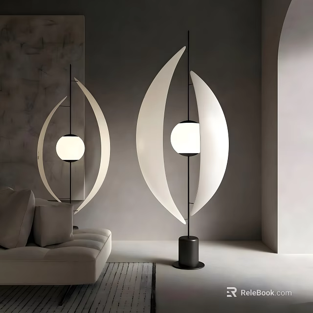 Modern Half Moon Shaped Floor Lamp with Round Bulb and Black Base for Living Room 3d model 