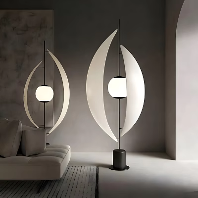 Modern Half Moon Shaped Floor Lamp with Round Bulb and Black Base for Living Room 3d model