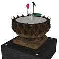 Garden Ornament Lotus Shaped Fountain with Marble Base Pink Lotus and Green Leaf