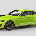 Neon Yellow Two Door Sports Car With White Stripes Black Wheels And Rear Spoiler