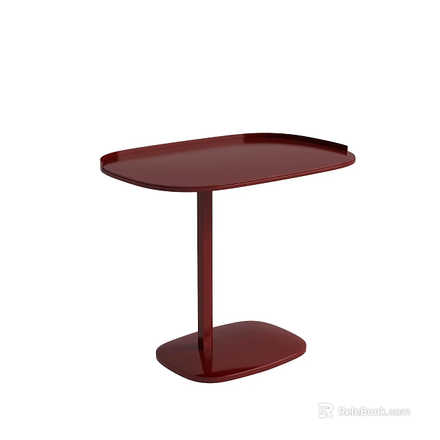 Modern Red Side Table With Oval Top And Single Tapered Leg Design 3d model