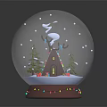 Decorative Snow Globe With Winter Scene Snowman Pine Trees Gift Boxes And Colored Lights 3d model
