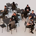 Group of People Sitting at Tables in Modern Café Enjoying Meals and Conversations Together