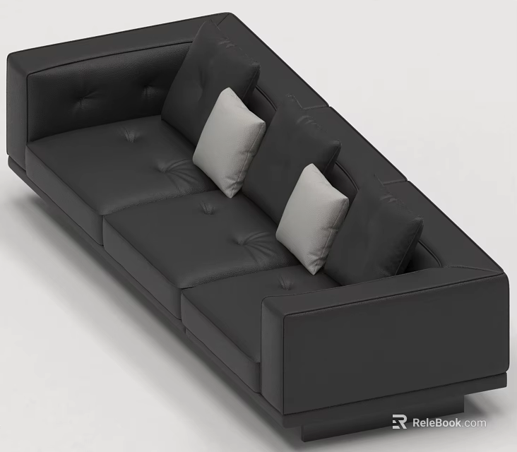 Black Leather Three Seater Sofa With Light Colored Cushions Modern Design 3d model