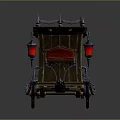 Medieval Wooden Spiked Carriage With Red Lanterns Wheels And Decorative Chains