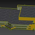 Modern School Building Exterior Design With Yellow Gray Facade And Large Glass Windows