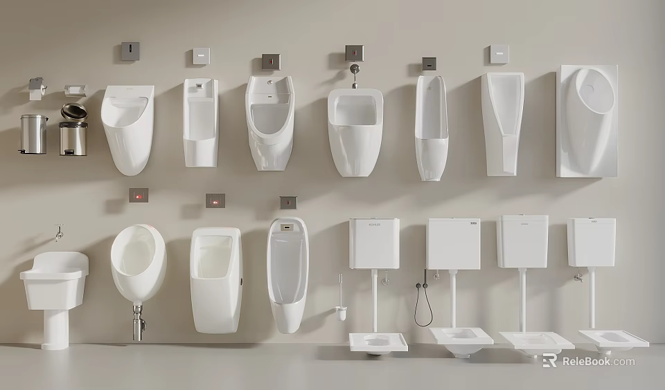 Bathroom Wall Mounted Urinals With Various Designs In Display Collection 3d model 