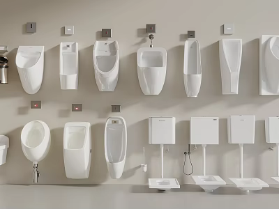 Bathroom Wall Mounted Urinals With Various Designs In Display Collection 3d model