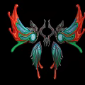 Colorful Symmetric Decorative Design With Wing Shaped Feathers And Vibrant Red Green Blue Gemstone Eyes