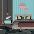 Modern Background Double Bed Combo 3d model