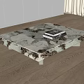Elegant Coffee Table With Marble Top Square Design And Books Glasses On Wooden Floor