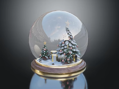 Festive Decorative Furniture Ornament With Snow Globe Christmas Trees And Gifts 3d model