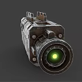 Futuristic Mechanical Device With Metal Structure And Green Glowing Lens Design