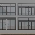 Four Black Frame Windows With Different Designs Divider Strips Sliding Against White Wall Wooden Floor
