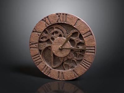 Vintage Clock With Roman Numerals And Exposed Intricate Gear Mechanism 3d model