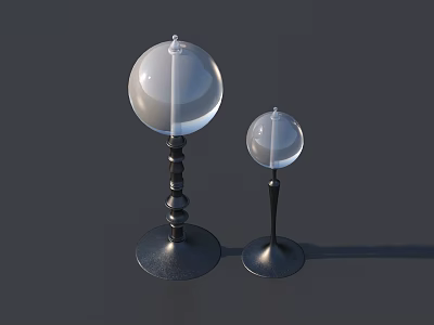 Decorative Ornament Set with Large and Small Glass Spheres on Black Spiral Bases 3d model