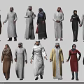 Group of People Wearing Traditional Middle Eastern Attire with Diverse Colors and Styles