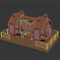 Tire 3D Model With Mechanical Structure Displayed On Brown Platform And Railings 3d model