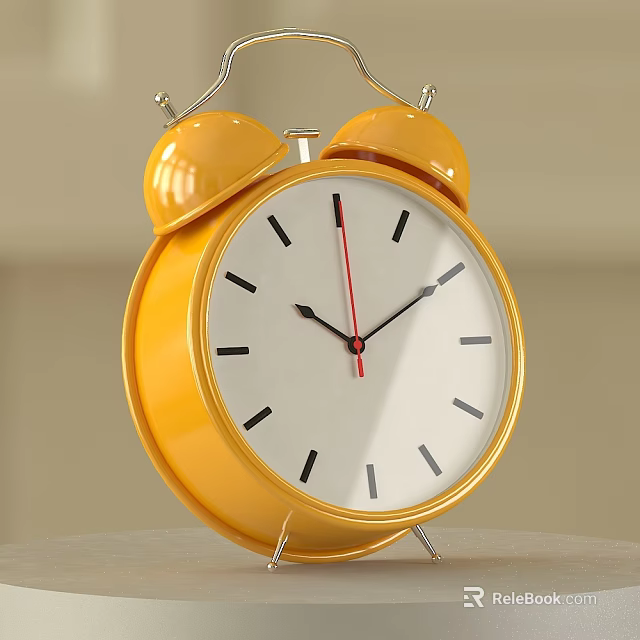 Yellow Alarm Clock With Double Bells White Dial Black Markers And Red Second Hand 3d model 