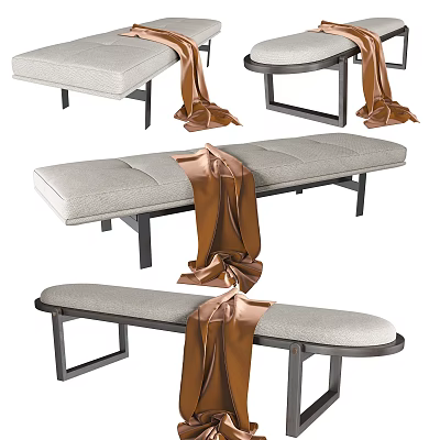 Modern Footstools With Light Gray Upholstery Metal Frame And Brown Fabric Accents 3d model